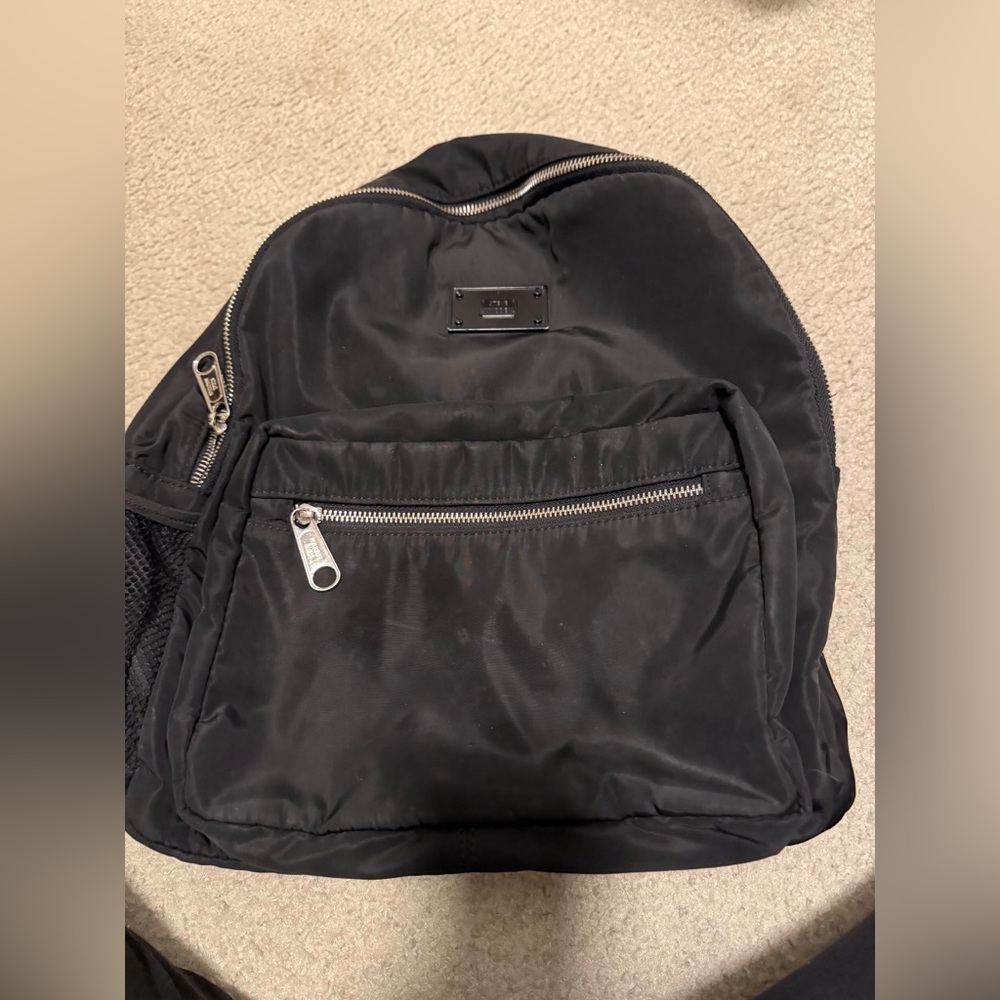 Steve Madden Black Nylon Backpack with Front Zip Pocket